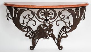 Marble Top Mounted Wrought Iron Console Table