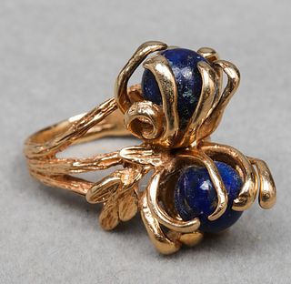 14K Yellow Gold Lapis Lazuli Floral Free-Form Ring