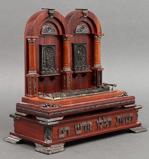 Judaica Luvaton Sterling Mounted Wood Menorah Set