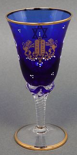 Judaica Venetian Gilded Cobalt Glass Kiddush Cup