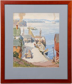 W. N. Wilson "Boats at the Dock" Watercolor