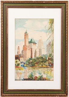 "View From Central Park" Mid-Century Watercolor