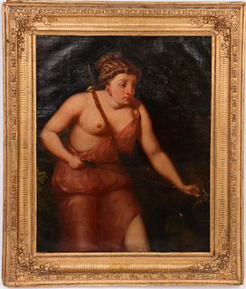 Continental School "Diana" Oil on Canvas, 19th C.