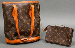 Louis Vuitton Designer Monogram Leather Bucket Bag