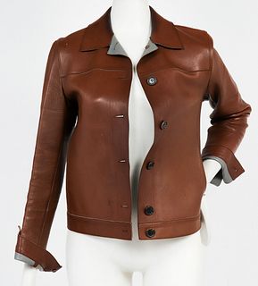 Prada Designer Leather Boxy Jacket