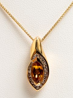 14K Yellow Gold Diamond & Citrine Pendant Necklace