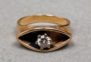 Mid-Century Modern 14K Yellow Gold Diamond Ring