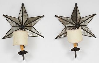 Transitional Mirrored Star Form Sconces, Pair