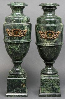 Neoclassical Style Green Marble Urns, Pair