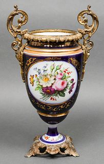 French Bronze Mounted Hand Painted Porcelain Urn