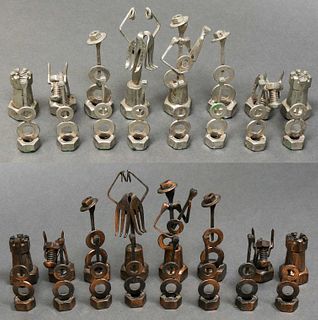 Brutalist "Nuts and Bolts" Metal Chess Set