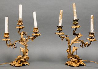 Louis XV Rococo Manner Gilt Metal Candelabra, Pr