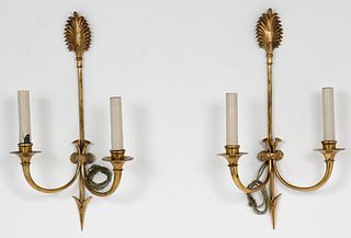 Two-Light Brass Arrow Wall Sconces, Pair