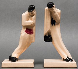 Art Deco Manner Crackle Glazed Figures, Pair