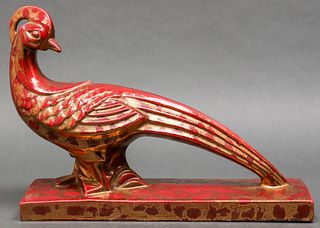 Zsolnay Modern Red Glaze & Gilt Ceramic Bird