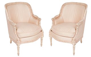 Louis XVI Style Carved & Upholstered Bergeres, Pr