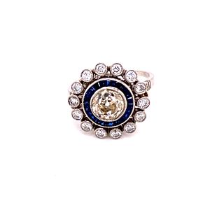 Art Deco Platinum Diamond Sapphire Target RingÊ