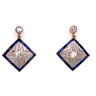 Art Deco Diamond 18k Sapphire Earrings