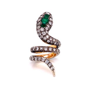 Victorian 18k & Silver Diamond Emerald Snake RingÊ