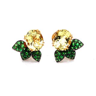 Green Demantoid Citrines 18k Gold Clip EarringsÊ