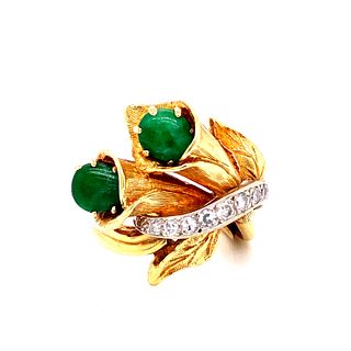 Retro 18k Jade Jadeite Diamond Ring