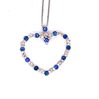 Ê Platinum Ceylon Sapphire Diamond Heart Pendant and Chain