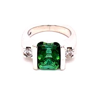 Platinum Green Tourmaline Diamond Ring