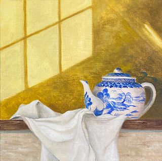 Birch Coffey, Blue & White Tea Pot, Oil on Canvas