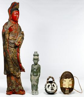 Asian Style Statue and Tribal Object Assortment