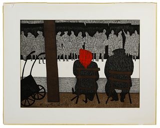 Kiyoshi Saito (Japanese, 1907-1997) 'Book-Store Seine Paris' Woodblock Print