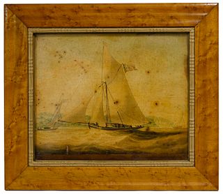 (Attributed to) W. J. Higgins (European, 20th Century) 'A Classic Yacht' Print and Watercolor