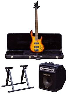 ESP Bass Guitar, Case and Behringer Amplifier