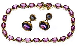 14k Gold and Amethyst Bracelet and Earring Set