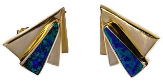 14k Gold and Azurite Pierced Earrings / Pendants