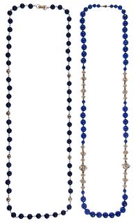 14k Gold, Black Jade and Lapis Lazuli Necklaces