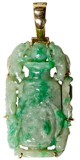 14k Gold and Carved Jadeite Jade Pendant