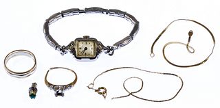 Bulova 14k Gold Case Wrist Watch and Scrap Jewelry Assortment