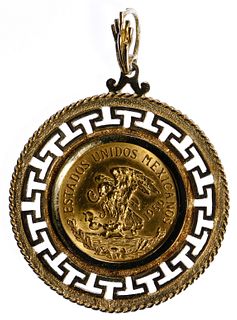 Mexico: 1959 20 Pesos Gold in 14k Gold Holder Pendant