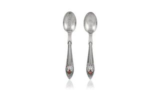 Pair of Rare Georg Jensen Ornamental Mocha Spoons 5