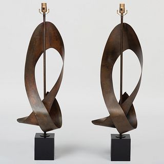 Pair of Harry Balmer Metal and Ebonized Table Lamps