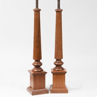 Pair of AndrÃ© Arbus Oak Columnar Lamps