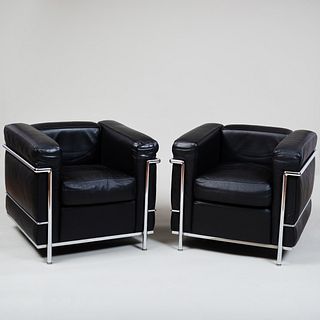 Pair of Le Corbusier for Cassina Chrome and Leather 'LC2' Chairs