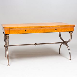 Empire Style Metal-Mounted Burlwood Desk, of Recent Manufacture