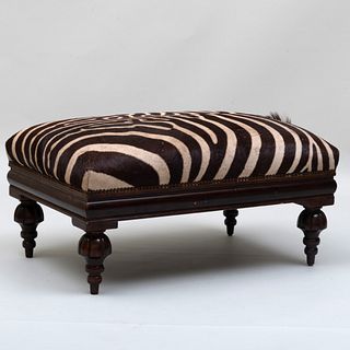 Zebra Upholstered and Mahogany Ottoman