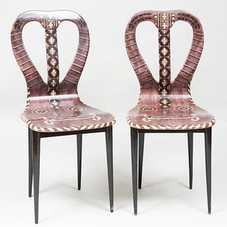  Pair of  Piero Fornasetti Lithographic Printed 'Lyre' Chairs
