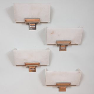 Set of Four Modern Alabaster and Gilt-Metal Sconces