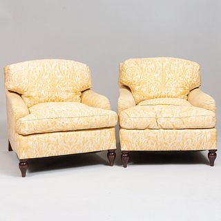 Pair of Large Robert Couturier Designed Fortuny Upholstered Club Chairs