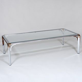 Modern Brass and Chrome Plated and Glass Low Table