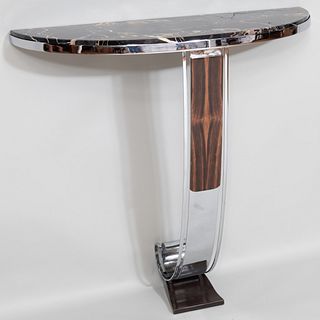 Modern Chrome, Rosewood and Ebonized Console Table 
