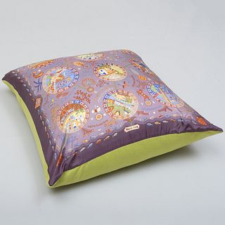  HermÃ¨s Silk Scarf â€˜Escales Mediterrannesâ€™ Pillow with Velvet Backing